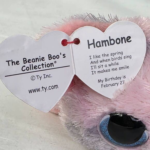 TY Beanie Boo Hambone Pig Plush Pink Gray Glitter Eyes - Picture 3 of 6